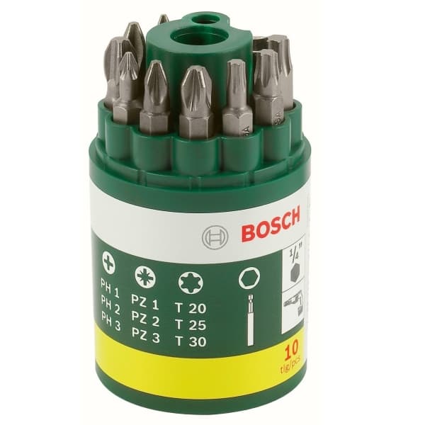 Bosch - Spiss for skrutrekker - 10 deler - torx, phillips, pozidriv - lengde: 25 mm