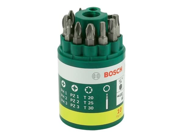Bosch - Spiss for skrutrekker - 10 deler - torx, phillips, pozidriv - lengde: 25 mm