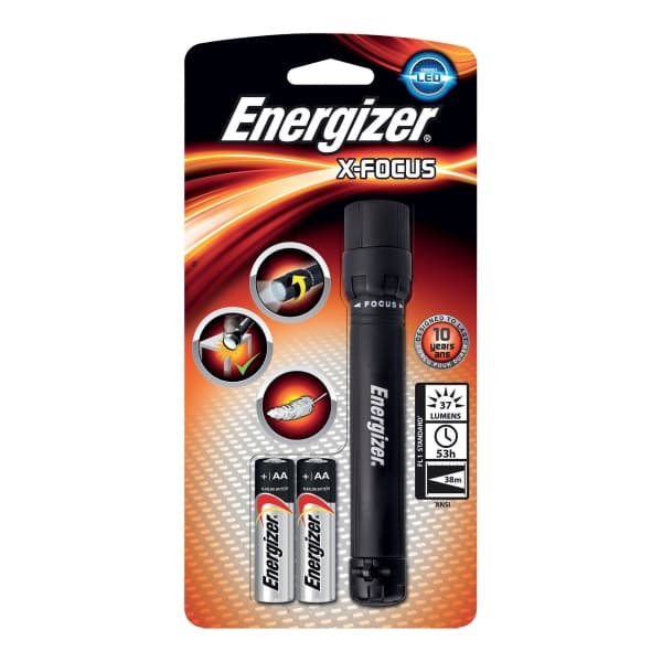 Energizer ENX-FOCUS02, Käsikokoinen taskulamppu, Musta, Muovi, 1 m, IPX4, LED
