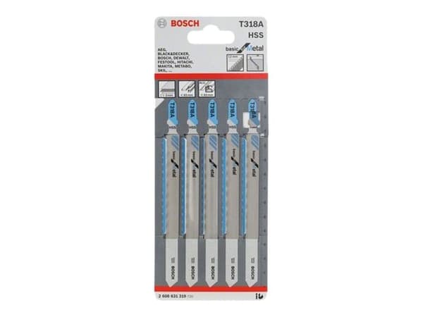 Bosch basic for Metal T 318 A - Sahanterä - alumiinille, putkille, peltilevyille, profiileille - 5 kpl - pituus: 132 mm