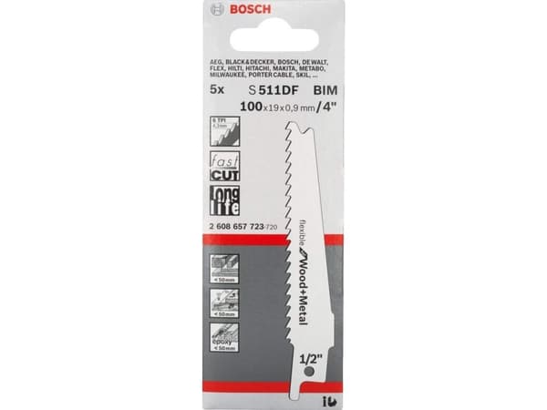 Bosch flexible for Wood+Metal S 511 DF - Sågblad - 5 delar - längd: 100 mm - bredd: 19 mm