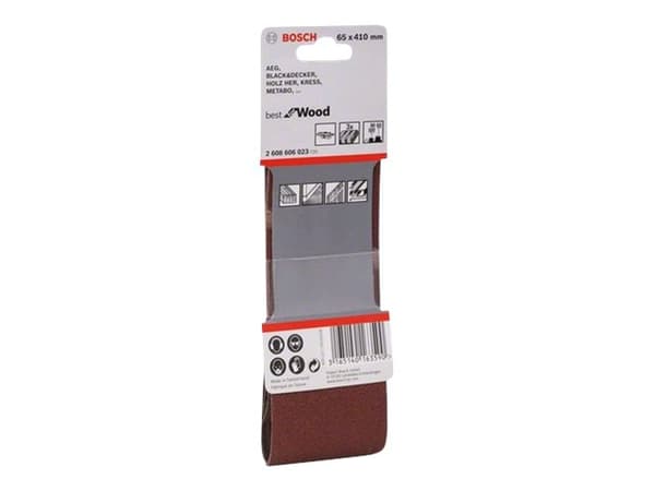 Bosch Best for Wood - Slipbandssats - för trä, metall, spånskiva, lövträ - 3 delar - grus: 60, 80, 100 - 65 mm x 410 mm