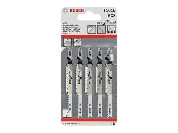 Bosch clean for Wood T 101 B - Sagblad - for plast, kartong, kryssfinér, bløtt tre, epoksy - 5 deler - lengde: 100 mm