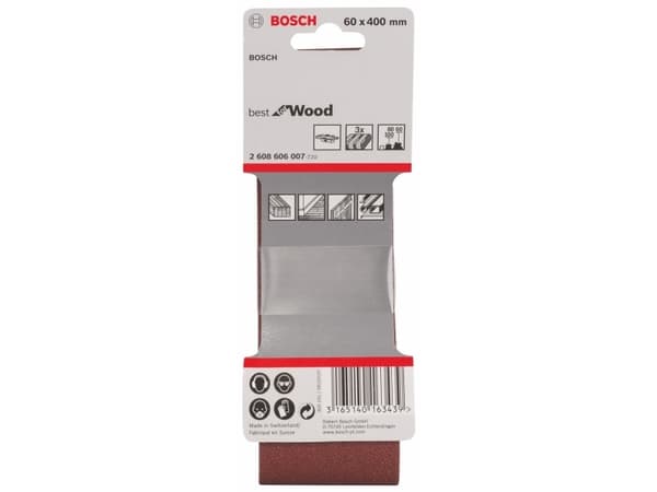 Bosch Best for Wood - Slipbandssats - för trä - 3 delar - grus: 60, 80, 100 - 60 mm x 400 mm