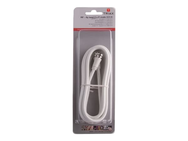 Triax - RF-kabel - F-kontakt hane till F-kontakt hane - 2 m - dubbelt skärmad koaxial - vit