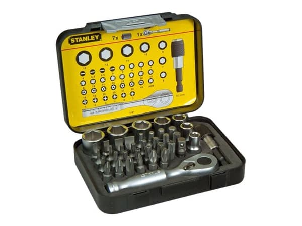 STANLEY - Ratcheting socket wrench with bit and socket set - 39 delar - i fodral