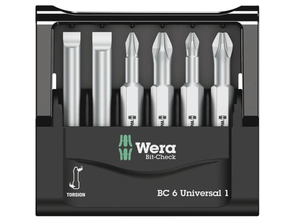 Wera Bit-Check, 6 styck, Phillips, Pozidriv, Öppning, PH 1,PH 2, PZ 1,PZ 2