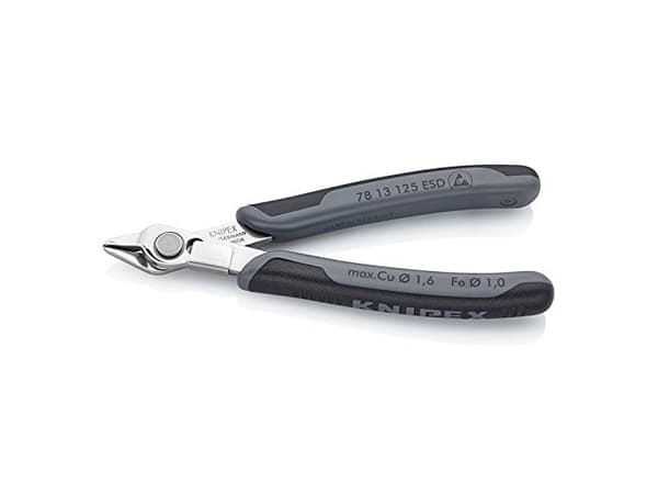 Knipex 78 13 125 ESD, Sivuleikkurit, Ruostumaton teräs, Terästä, Muovi, Musta, Harmaa, 125 mm, 57 g