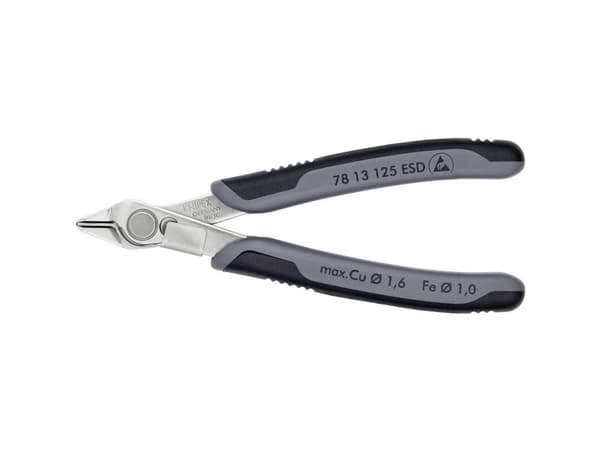 Knipex 78 13 125 ESD, Sivuleikkurit, Ruostumaton teräs, Terästä, Muovi, Musta, Harmaa, 125 mm, 57 g
