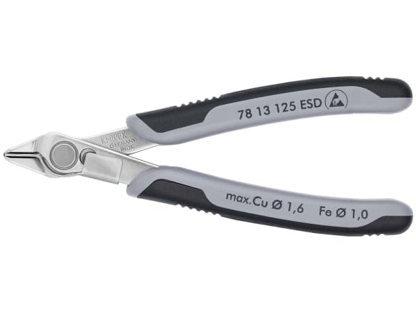 Knipex 78 13 125 ESD, Sivuleikkurit, Ruostumaton teräs, Terästä, Muovi, Musta, Harmaa, 125 mm, 57 g