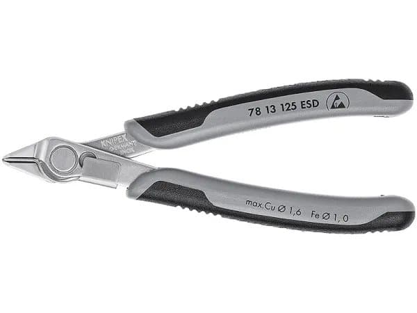 Knipex 78 13 125 ESD, Sivuleikkurit, Ruostumaton teräs, Terästä, Muovi, Musta, Harmaa, 125 mm, 57 g