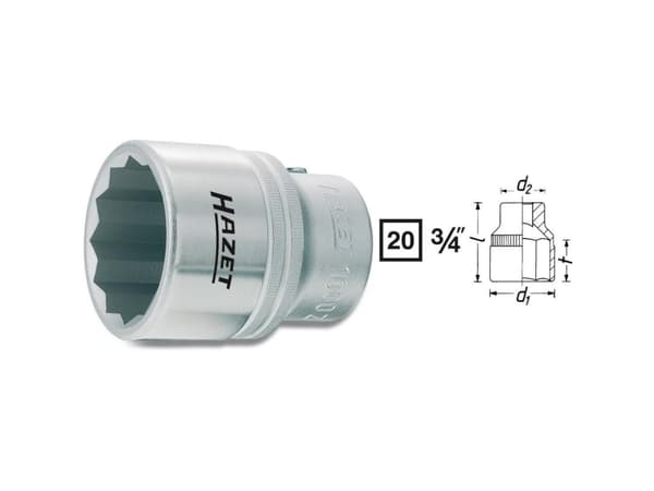 HAZET 1000Z-36, Stikkontakt, 3/4", Metrisk/imperisk, 1 hoder, 20 mm, 3/4"