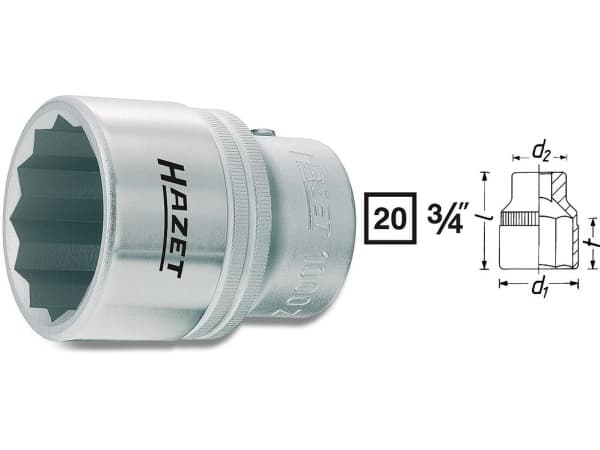 HAZET 1000Z-36, Stikkontakt, 3/4", Metrisk/imperisk, 1 hoder, 20 mm, 3/4"