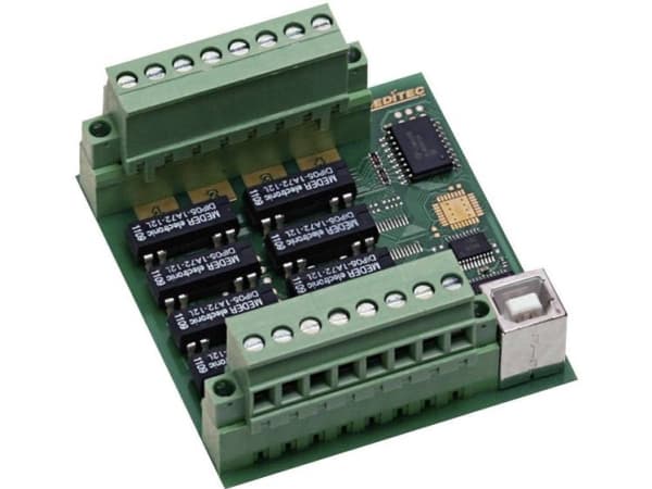 Deditec Compact USB -moduulit Digitaaliset lähdöt 8 relettä Asennustyyppi Pistokkeellinen Liitäntä(t) USB-portti(t)