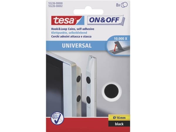 Tesa On & Off UNIVERSAL - Monteringsbindemedel - 1,6 cm diameter - svart (paket om 8)