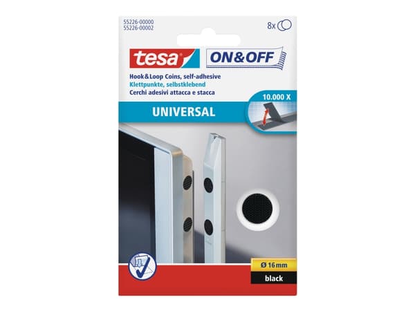 Tesa On & Off UNIVERSAL - Monteringsbindemedel - 1,6 cm diameter - svart (paket om 8)