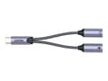 Miniatyrbilde 1 av 5: Unitek - USB-C til hodetelefonjakk / ladeadapter - 24 pin USB-C hann til minijakk, 24 pin USB-C hunn - 13.8 cm - romgrå - USB Power Delivery (18 W)