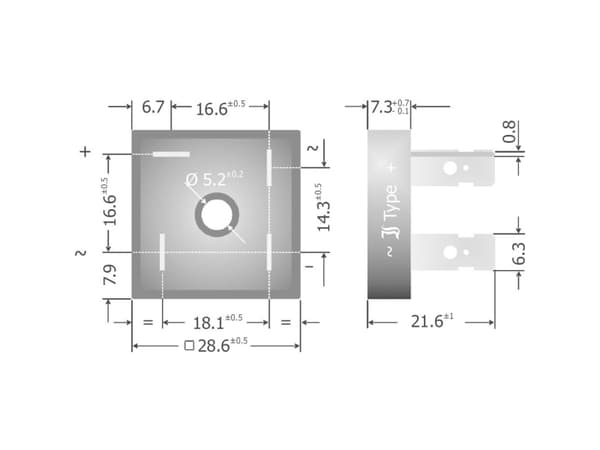 Diotec KBPC10/15/2502FP Broensretter KBPC 200 V 25 A Enkeltfaset
