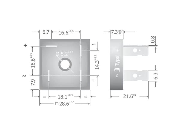 Diotec KBPC10/15/2502FP Broensretter KBPC 200 V 25 A Enkeltfaset