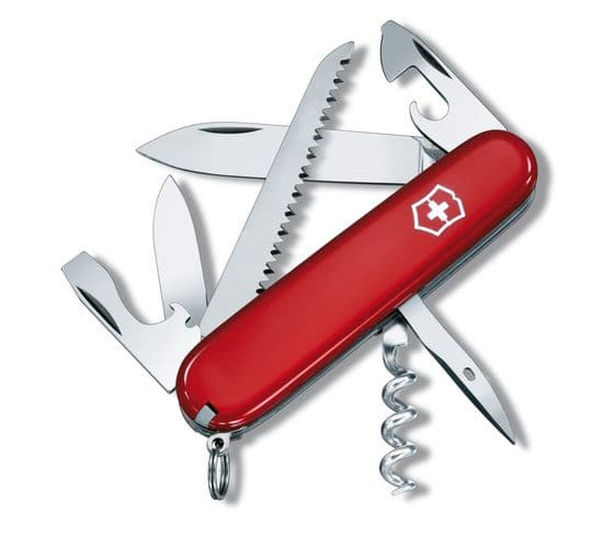 Victorinox Camper, Slip joint-kniv, Multiverktygskniv, Kolstål, Syntetisk ABS, Röd, Rostfritt stål, 13 verktyg