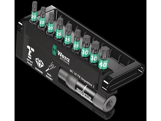 Wera Bit-Check 10 TX Impaktor 1 - Screwdriver bit and bit holder set - 10 delar - torx - T20, T25, T30, T40 - hexagonalt