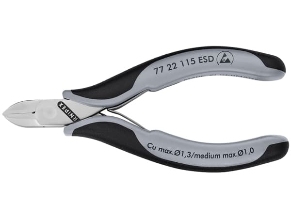 Knipex 77 22 115 ESD, Diagonal tang, Stål, Plast, Sort, Grå, 115 mm, 80 g