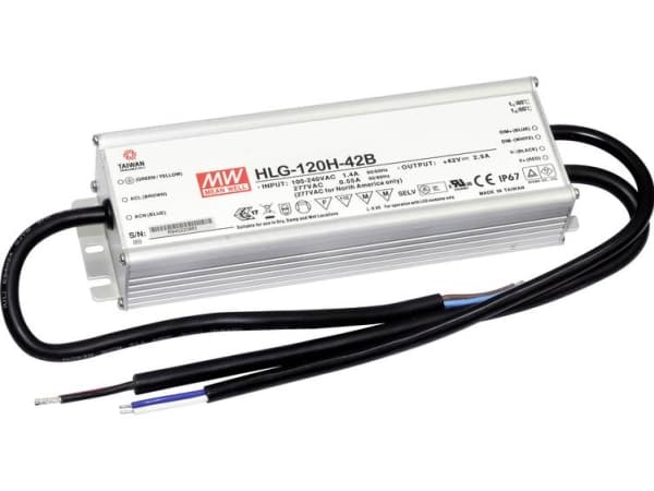 MEAN WELL HLG-120H-12B, 120 W, IP65, 62000 timer, 90-305 V, 47 ~ 63 Hz, 1.4 / 115VC, 0.6 / 230VC, 0.55 / 277VC