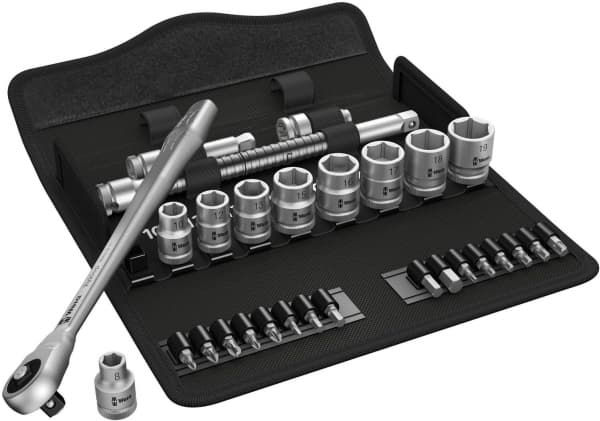 Wera 8100 SB 7, Hylsnyckeluppsättning, Svart, Krom, CE, Handtag till hylsnyckel, 1 styck, 3/8"