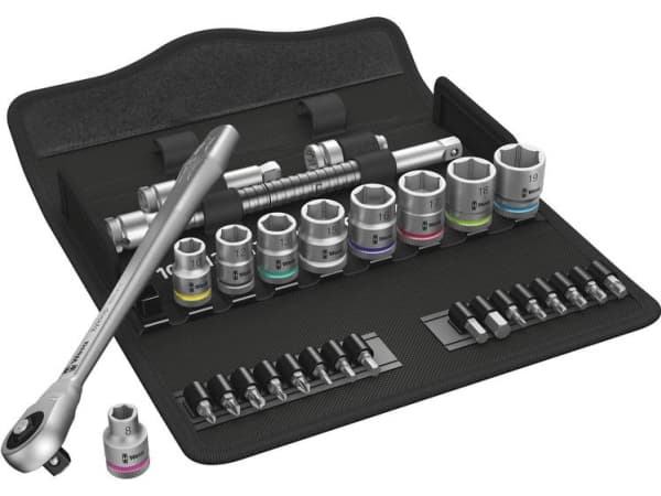 Wera 8100 SB 7, Hylsnyckeluppsättning, Svart, Krom, CE, Handtag till hylsnyckel, 1 styck, 3/8"