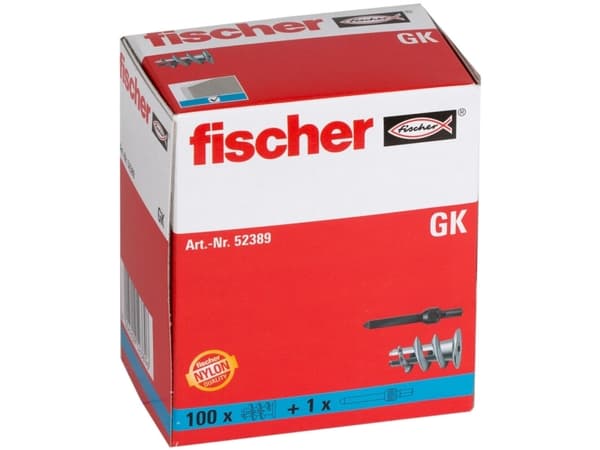 Fischer 52389, Väggplugg, Gipsskivor, 22 mm, 4 mm, 5 mm, 100 styck