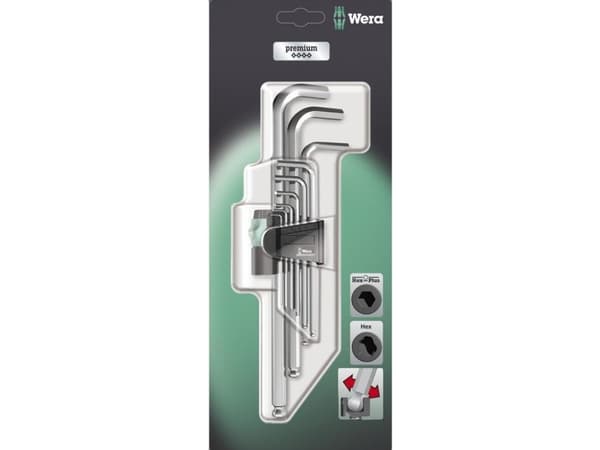 Wera 05073391001, Insexnycklar med L-handtag, set, Metrisk, 9 styck, 1.5,2,2.5,3,4,5,6,8,10 mm, Krom, 25 mm