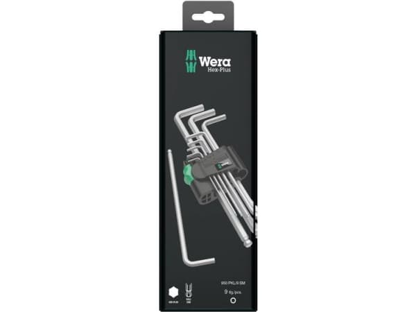 Wera 05073391001, Insexnycklar med L-handtag, set, Metrisk, 9 styck, 1.5,2,2.5,3,4,5,6,8,10 mm, Krom, 25 mm