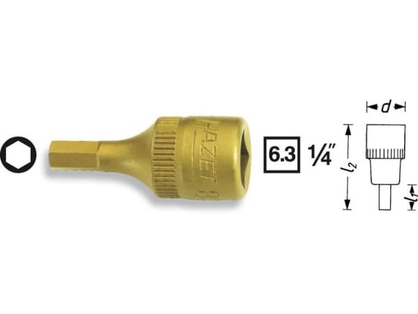HAZET 8501-6, 1 stykker, 25,4 / 4 mm (1 / 4"), Kromvanadiumstål, 28 mm, 12 g