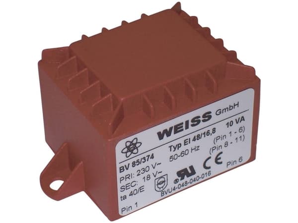 Weiss Elektrotechnik 85/371 Utskriftstransformator 1 x 230 V 1 x 9 V/AC 10 VA 1111 mA