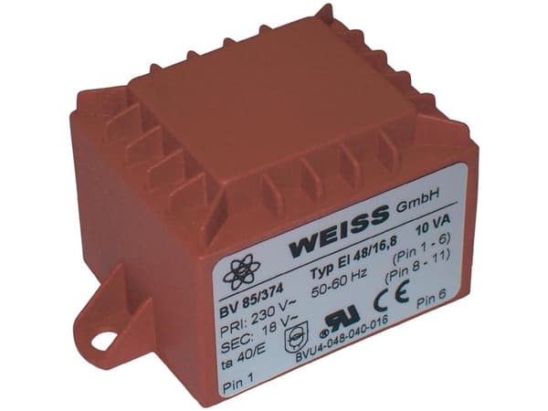 Weiss Elektrotechnik 85/371 Utskriftstransformator 1 x 230 V 1 x 9 V/AC 10 VA 1111 mA