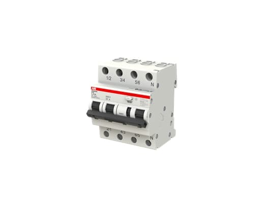 ABB Yhdistelmäkatkaisija C 16A, 3-napainen + nolla C-ominaisuus 6 kA oikosulkukapasiteetti 30mA laukaisuvirta, 230V AC, 72 mm leveä