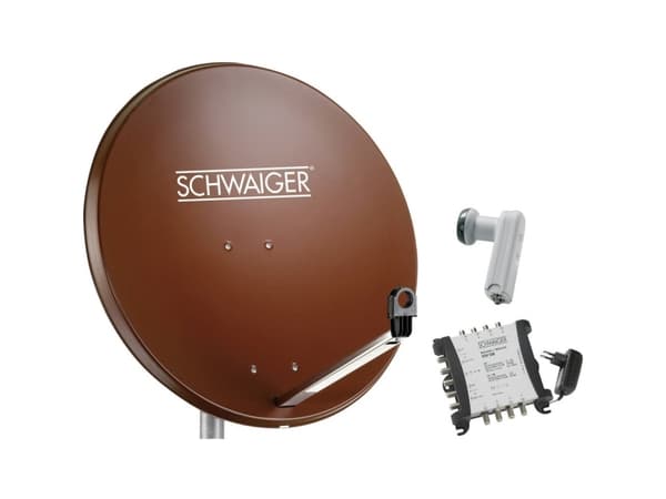 SCHWAIGER SAT-system 80 cm 8 deltagare Quattro-LNB (utan strömbrytare) tegelröd med multiströmbrytare 5/8