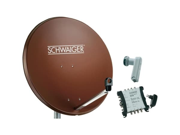SCHWAIGER SAT-system 80 cm 8 deltagare Quattro-LNB (utan strömbrytare) tegelröd med multiströmbrytare 5/8