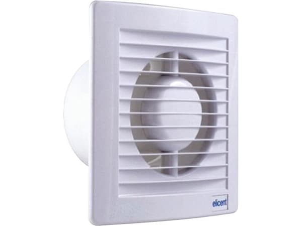 MAICO Ventilator E-Style 100 MHT Trend med timer (efterløb 3-05 min.) og fugtstyring 40-80% RH. Luftmængde 85 m³/h. Mål 160x160/ø98 mm.