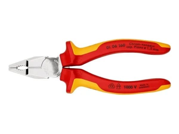 Knipex 01 06 160, Kaapelipihdit, Kolahduksenkestävä, Dielektrinen, Kromivanadiini-teräs, Muovi, Oranssi, Punainen, 55 mm