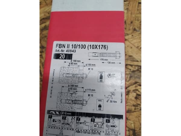 Fischer 40943 FBN II 10/100 Boltanker 176 mm 10 mm 20 stk
