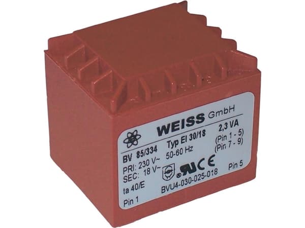 Weiss Elektrotechnik 85/332 Utskriftstransformator 1 x 230 V 1 x 12 V/AC 2,30 VA 192 mA