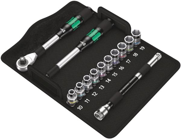 Wera 8006 SC 1, Pipenøkkelsett, Sort, Kromfarget, Grønn, CE, Skrallehåndtak, 2 stykker, 1/2"