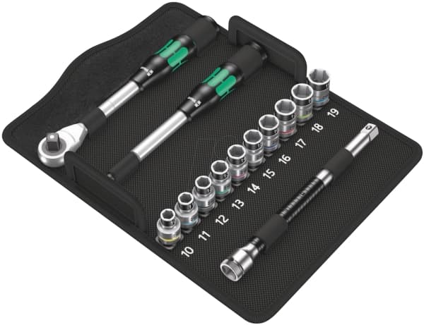 Wera 8006 SC 1, Pipenøkkelsett, Sort, Kromfarget, Grønn, CE, Skrallehåndtak, 2 stykker, 1/2"