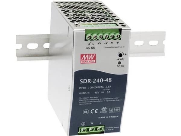 Mean Well SDR-240 series SDR-240-24 - Strømforsyning (DIN-skinnemonterbar) - AC 115/230 V - 240 watt - aktiv PFC