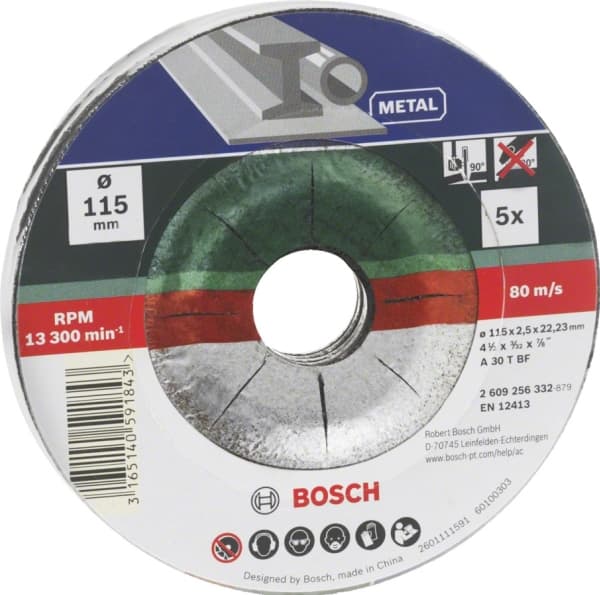 Bosch-tarvikkeet A 30 S BF 2609256332 Leikkuukiekko esikaareva 115 mm 22,23 mm 5 kpl
