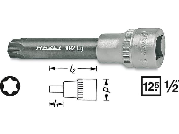 HAZET 992LG-T70, Stikkontakt, 1/2", Metrisk, 1 hoder, T70, 2,46 cm