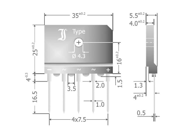 Diotec DBI25-12A Brygglikriktare SIL-5 1200 V 25 A Trefas