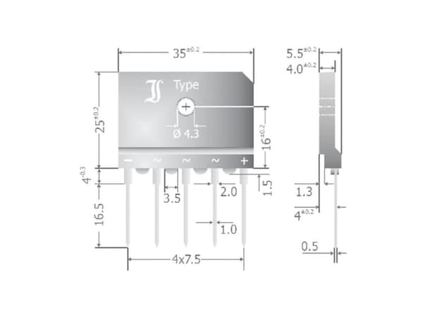 Diotec DBI25-12A Brygglikriktare SIL-5 1200 V 25 A Trefas