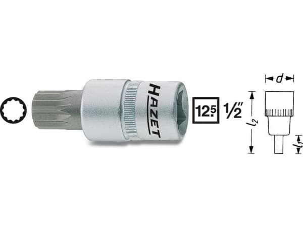HAZET 990-12, 1 stykker, 25,4 / 2 mm (1 / 2"), Stål, 55 mm, 83 g